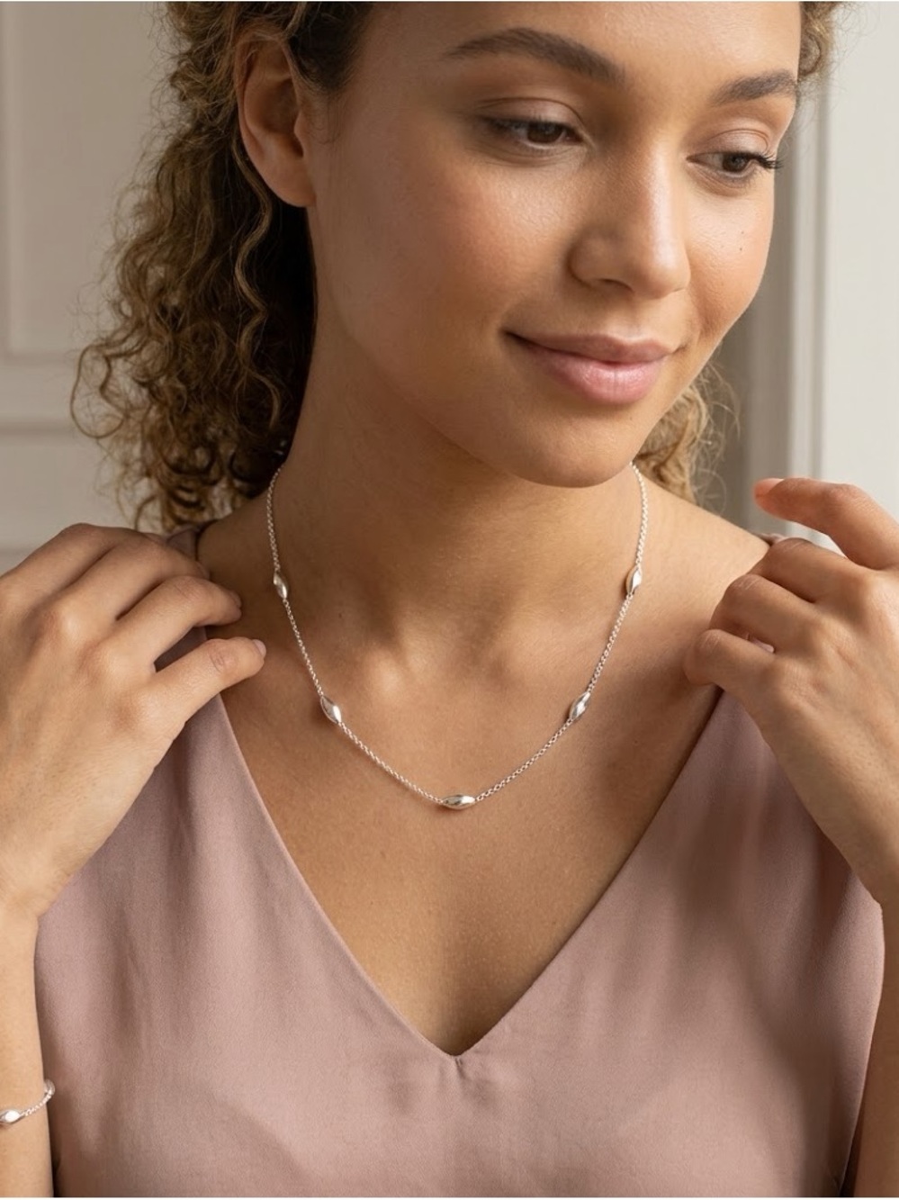 Sterling Silver Bead Link Necklace and bracelet- Silver